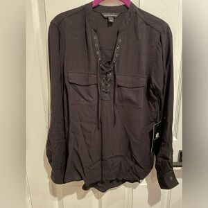 NWT Rock And Republic Lace Up Tunic, V-neck, XS, Black